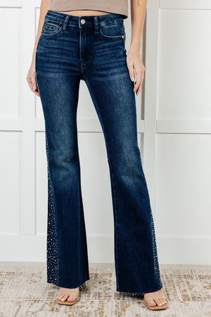 ONLINE EXCLUSIVE: Shannon Mid Rise Rhinestone Detail Flare Jeans