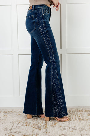 ONLINE EXCLUSIVE: Shannon Mid Rise Rhinestone Detail Flare Jeans