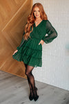 ONLINE EXCLUSIVE: Starlit Glow V-Neck Tiered Dress in Hunter Green