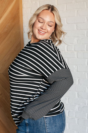 ONLINE EXCLUSIVE: Super Clever Patchwork Striped Top in Black