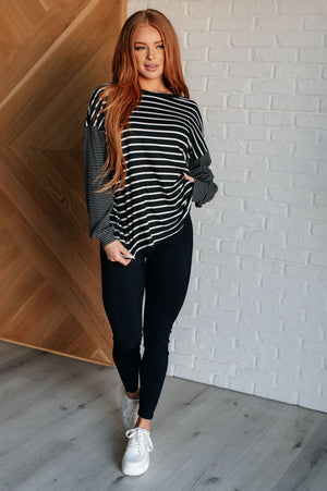 ONLINE EXCLUSIVE: Super Clever Patchwork Striped Top in Black