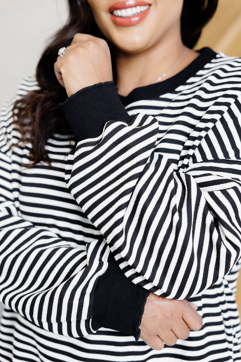 ONLINE EXCLUSIVE: Too Good to Be True Striped Drop Shoulder Top in Black