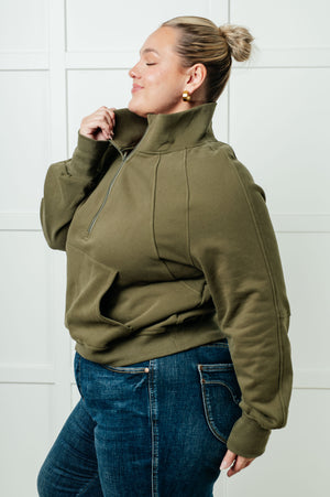 ONLINE EXCLUSIVE: Under Her Spell Half Zip Pullover in Green