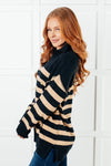 ONLINE EXCLUSIVE: Well Situated Striped Quarter Zip Sweater in Black and Tan