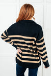 ONLINE EXCLUSIVE: Well Situated Striped Quarter Zip Sweater in Black and Tan