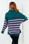 ONLINE EXCLUSIVE: Well Situated Striped Quarter Zip Sweater in Green and Pink