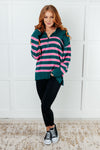 ONLINE EXCLUSIVE: Well Situated Striped Quarter Zip Sweater in Green and Pink