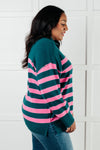 ONLINE EXCLUSIVE: Well Situated Striped Quarter Zip Sweater in Green and Pink