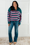 ONLINE EXCLUSIVE: Well Situated Striped Quarter Zip Sweater in Green and Pink