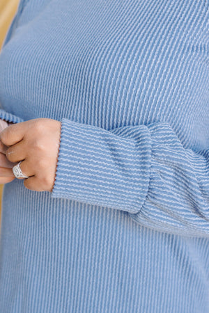 ONLINE EXCLUSIVE: When the Sun Goes Down Mineral Wash Ribbed Knit Top in Vintage Denim