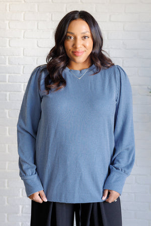 ONLINE EXCLUSIVE: When the Sun Goes Down Mineral Wash Ribbed Knit Top in Vintage Denim