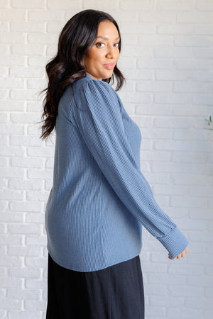 ONLINE EXCLUSIVE: When the Sun Goes Down Mineral Wash Ribbed Knit Top in Vintage Denim