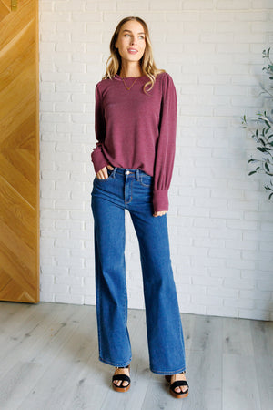 ONLINE EXCLUSIVE: When the Sun Goes Down Mineral Wash Ribbed Knit Top in Wine