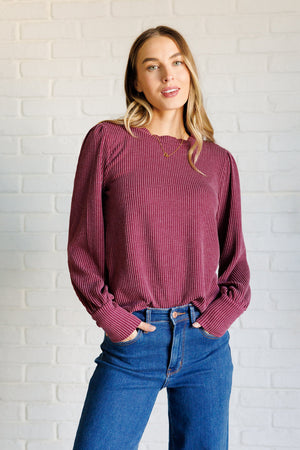 ONLINE EXCLUSIVE: When the Sun Goes Down Mineral Wash Ribbed Knit Top in Wine