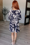 ONLINE EXCLUSIVE: Worthwhile Moment Floral Tiered Dress in Oatmeal and Navy