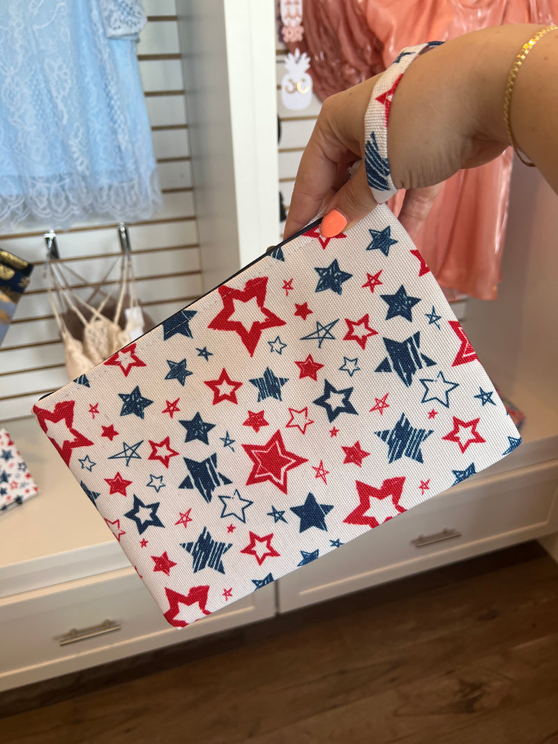 Red, White, & Blue Star Printed Cosmetic Bag
