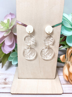 Acrylic Floral Engraved Circle Dangle Earrings