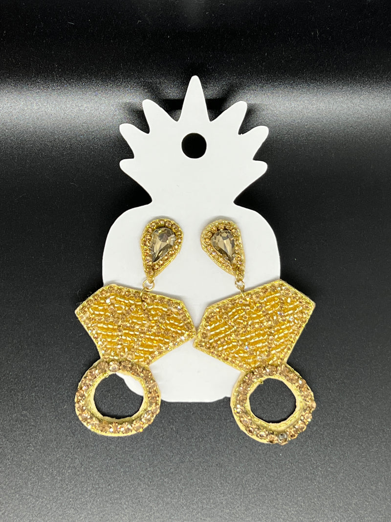 Beaded Diamond Ring Statement Earrings
