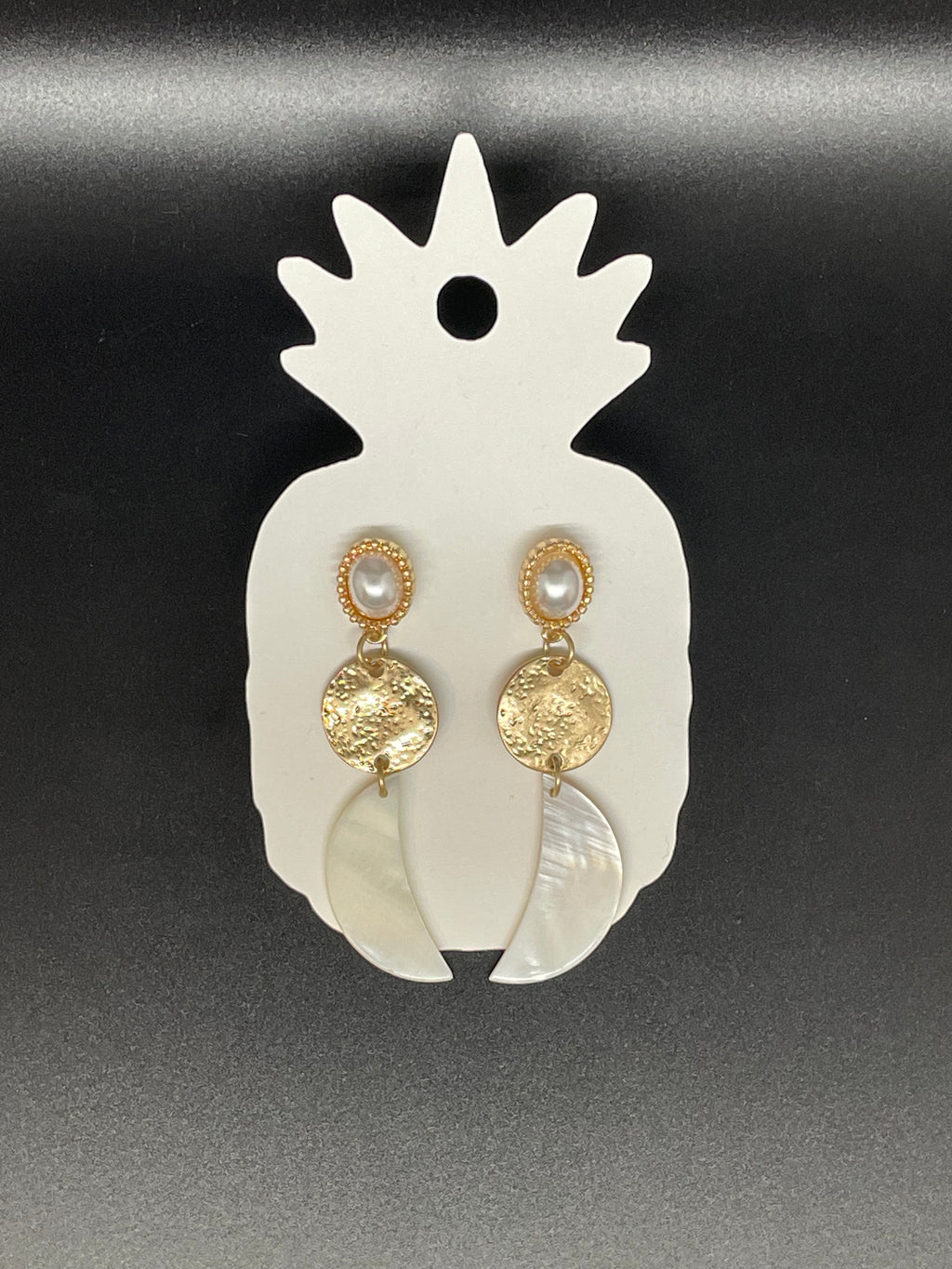 Gold & Mother of Pearl Crescent Moon Dangle Earrings