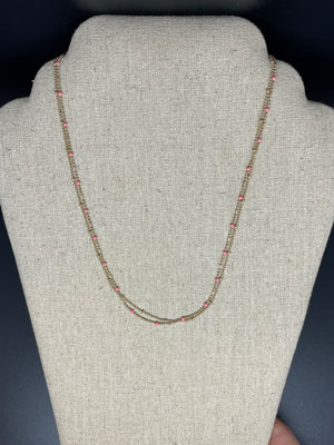 Gold Dainty Layered Necklace with Mini Colored Beads