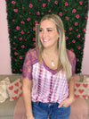 Berry Tie-Dye Top with Lace Sleeves