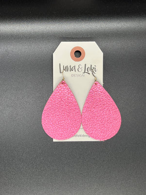 Metallic Pink Leather Teardrop Earrings