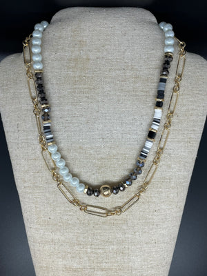 Gold & Pearl Layered Beaded Necklace