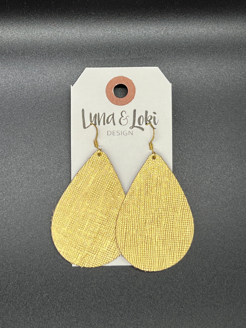 Textured Gold Leather Teardrop Earrings