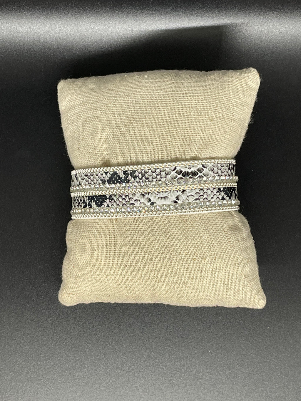 White Snakeskin Magnetic Bracelet with Rhinestones