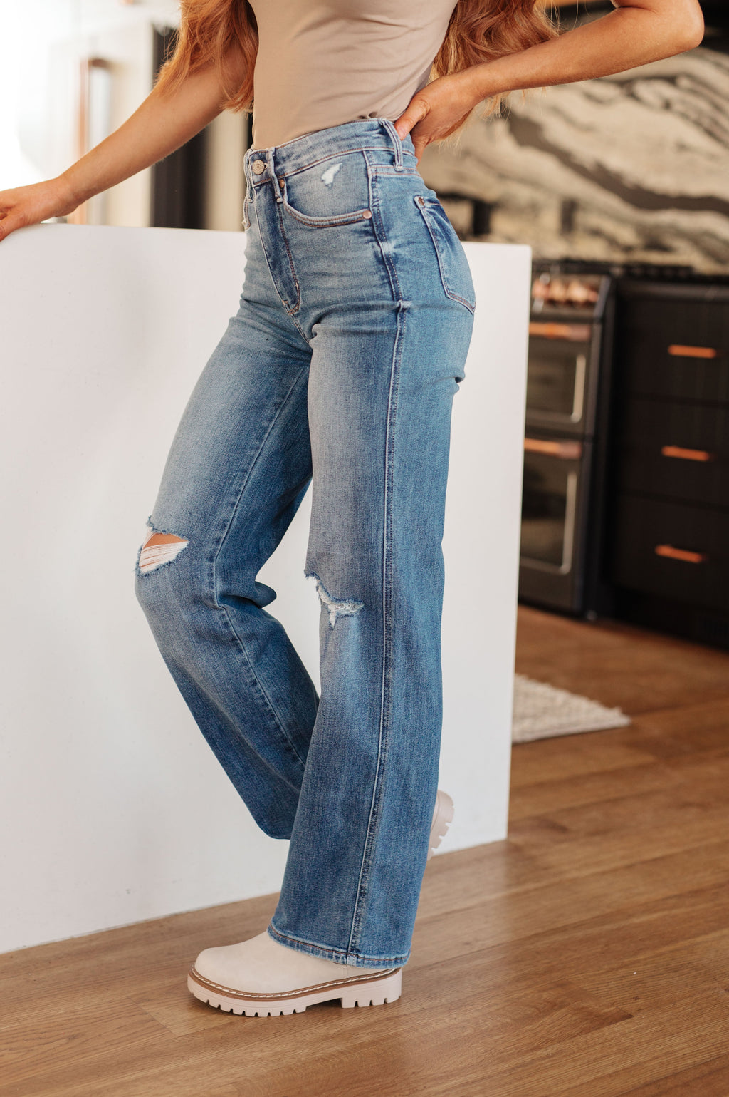 ONLINE EXCLUSIVE: Bree High Rise Control Top Distressed Straight Jeans