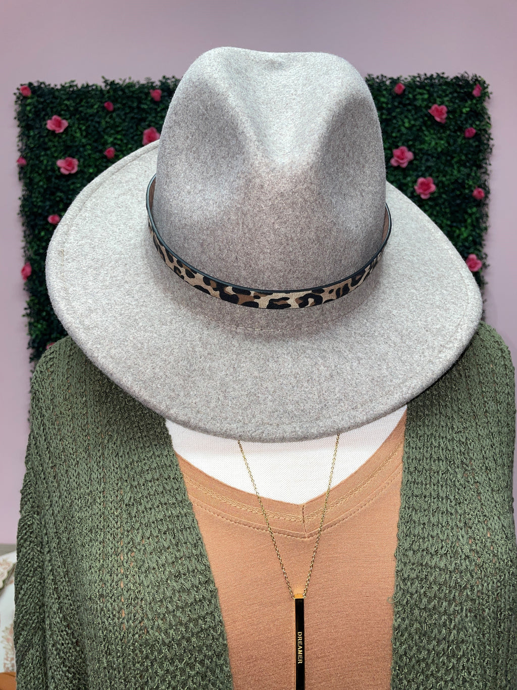 Taupe Wool Fedora with Leopard Belt