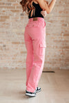 ONLINE EXCLUSIVE: Peggy High Rise Cargo Straight Jeans in Pink