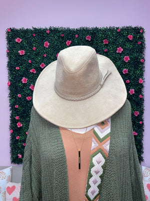 Tan Suede Panama Hat with Braided Belt