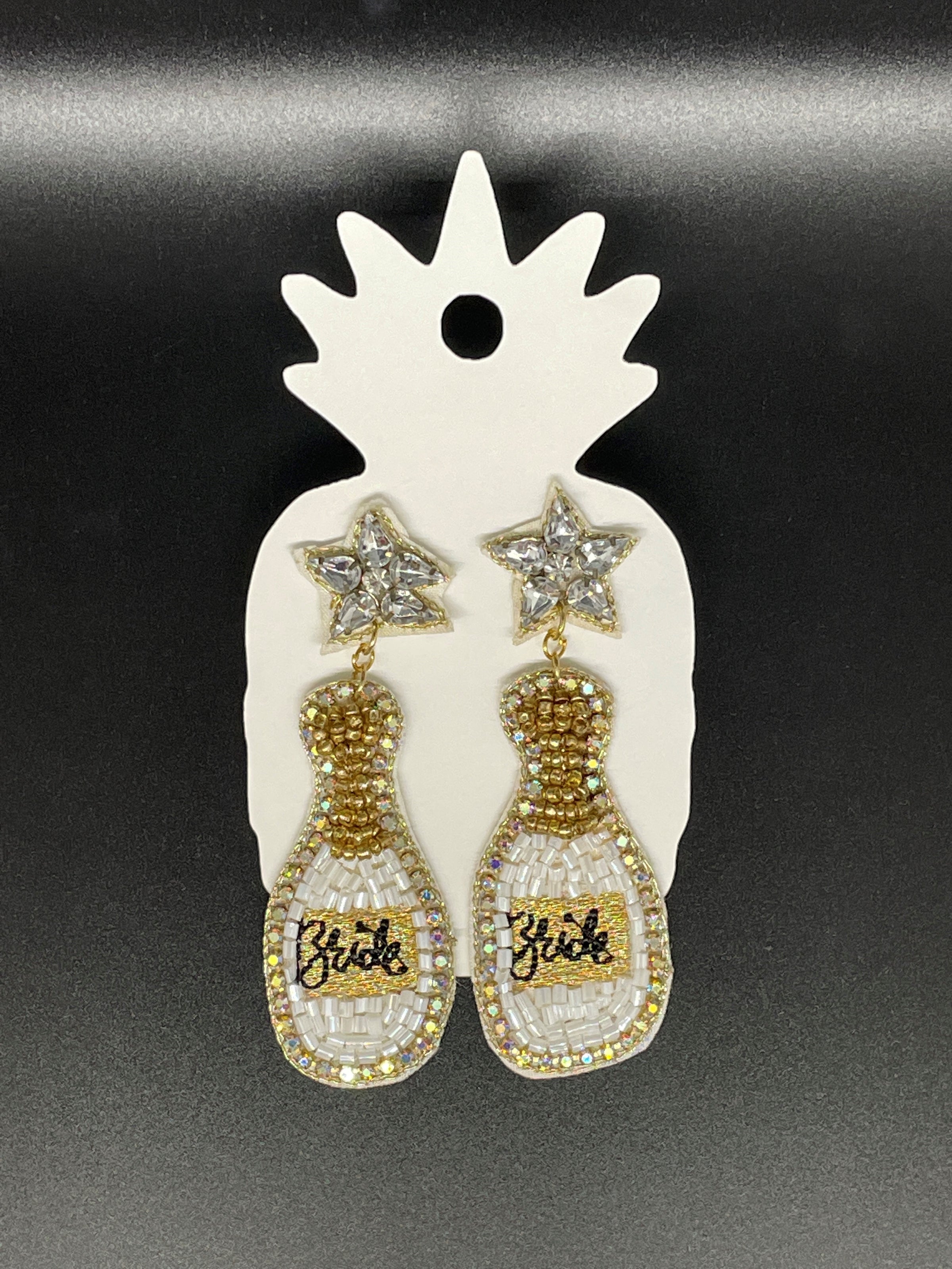 Bride Beaded Champagne Bottle Earrings