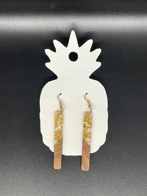 Wood Drop Earrings with Gold Flakes